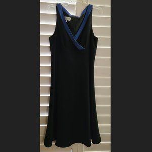Donna Ricco Black Dress with Blue Collar V-Neck